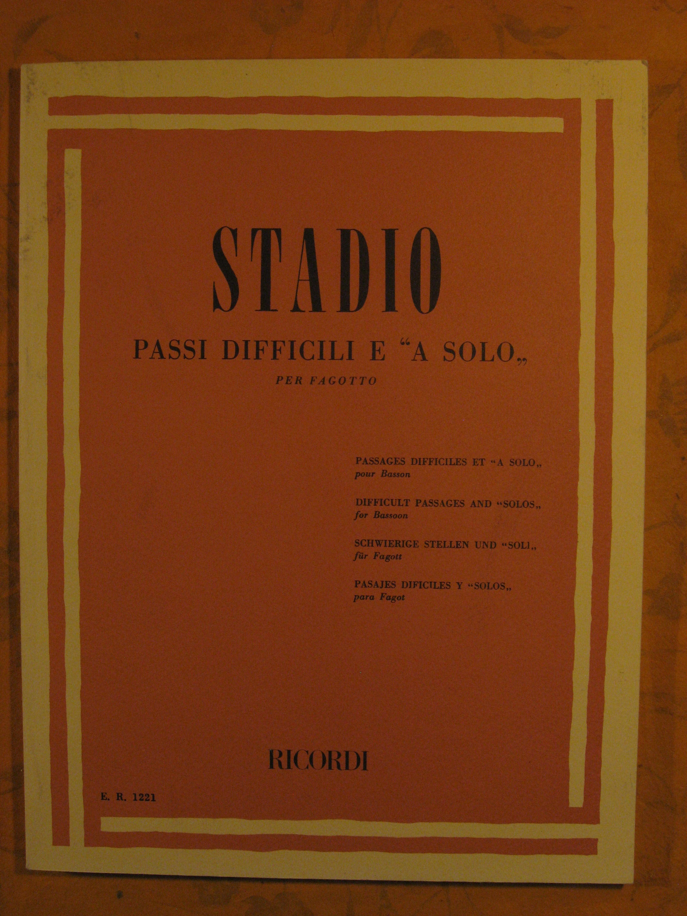Image for Stadio Passi Difficili E "A Solo" Per Fagotto