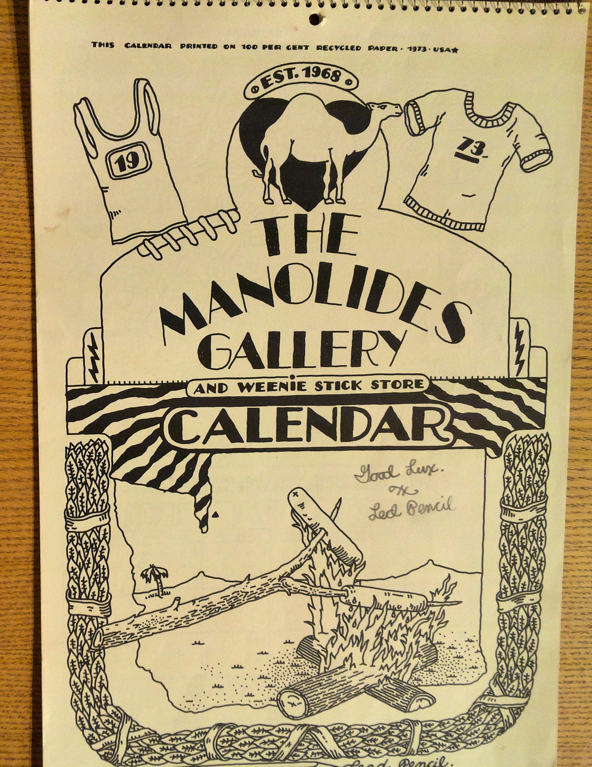 The Manolides Gallery and Weenie Stick Store Calendar 1973